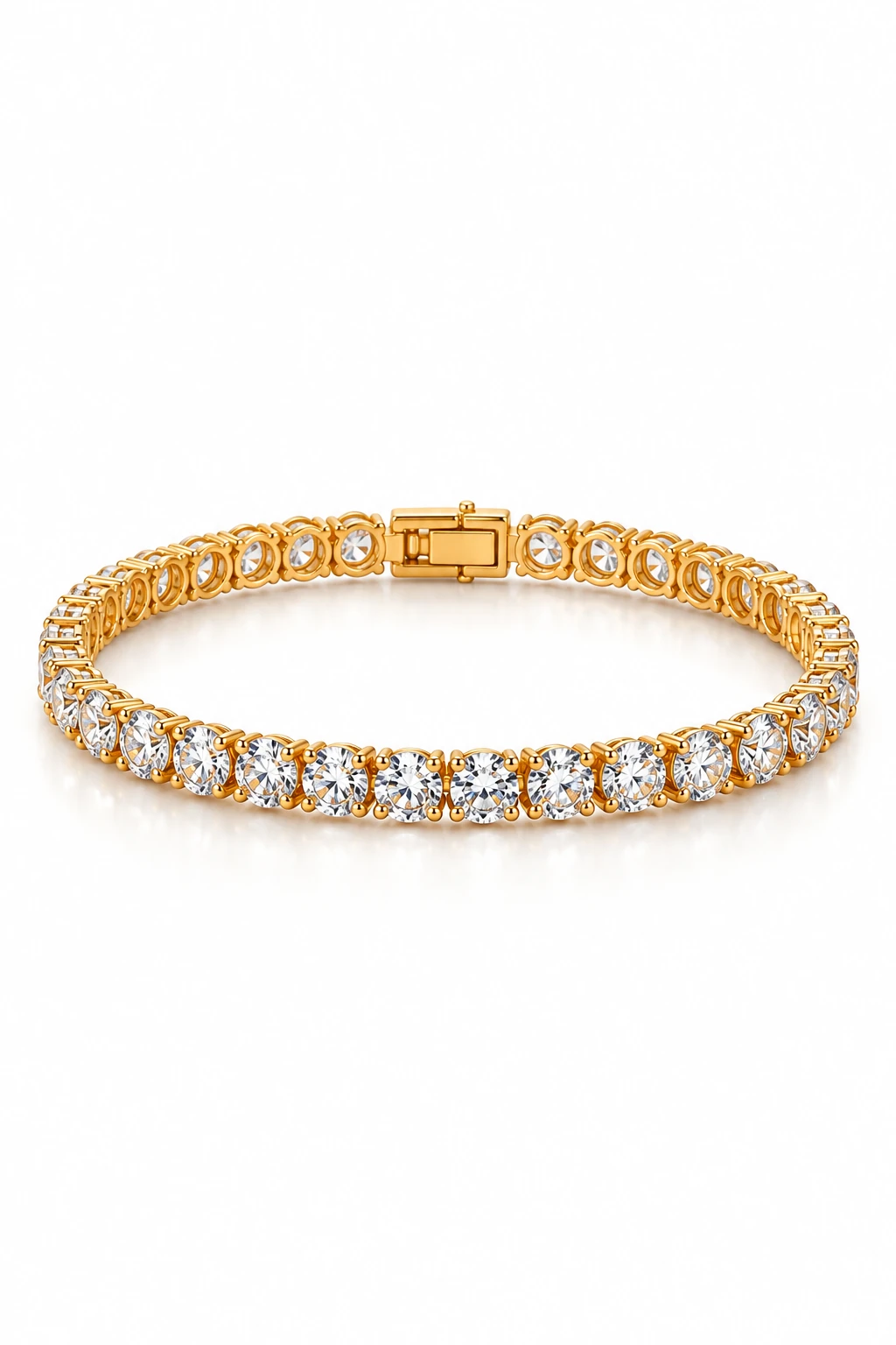 18.18 gold tennis bracelet on white background