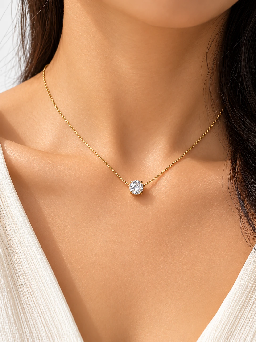 18.18 solitaire necklace worn by model