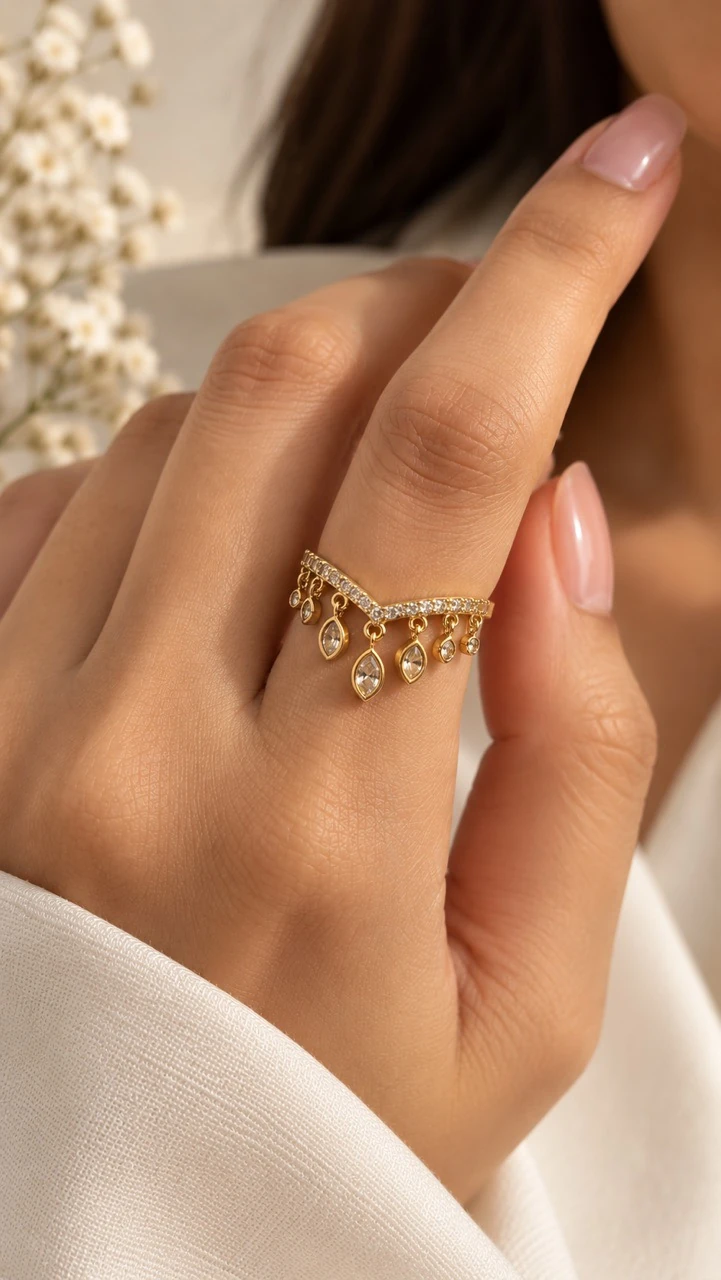 18.18 delicate gold ring worn by model